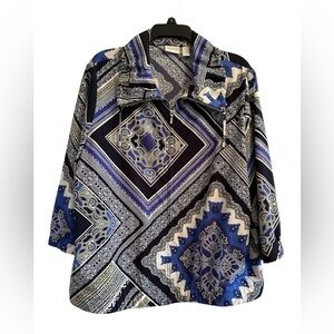 Chicos Boho Chic Geometric Jacket Womens 12 (Chico’s 2) Multicolor 3/4 Sleeves